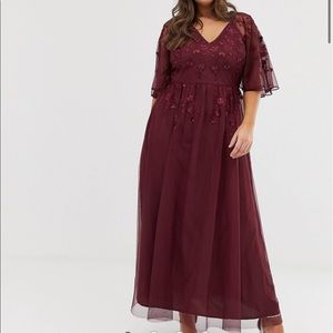 ASOS Curve flutter sleeve maxi prom bridesmaid dress